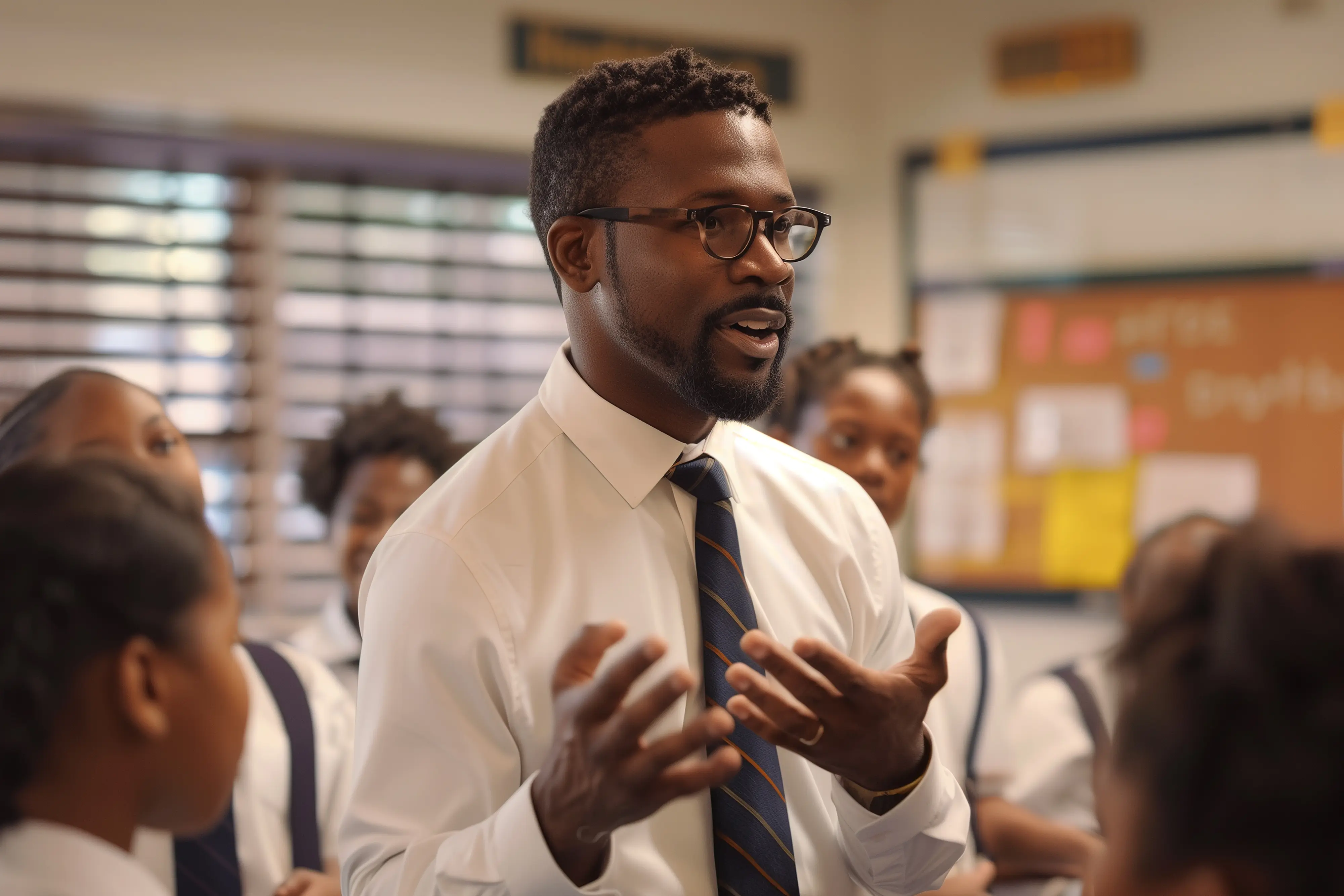 Teacher in a classroom engaging students